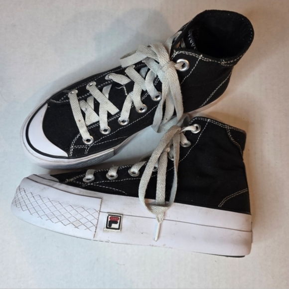 Fila Shoes - FILA Women's Black High-top Canvas Platform Sneakers
